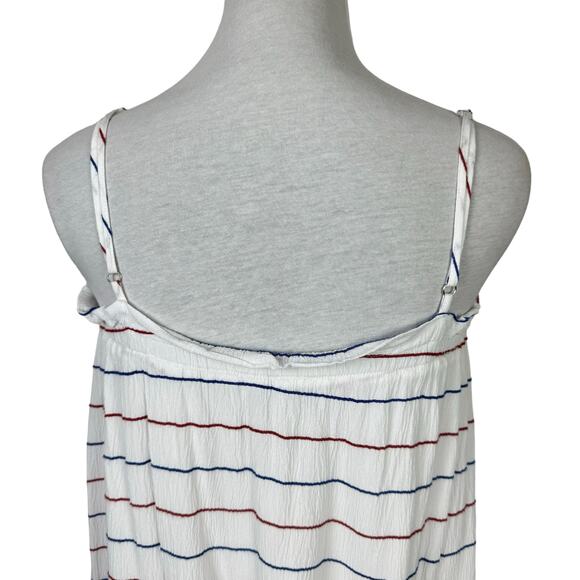 The Good Jane White Crepe Blue & Red Stripe Summer Casual Midi Dress - Picture 5 of 9